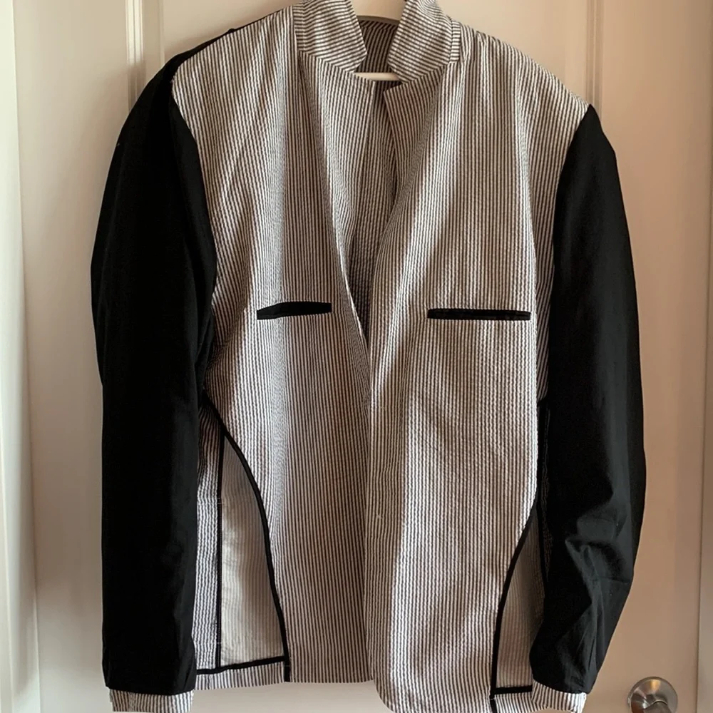 Con Garra NEW 100% Cotton Seersucker Jacket Grey Gray 2XL Stripes Coastal Party